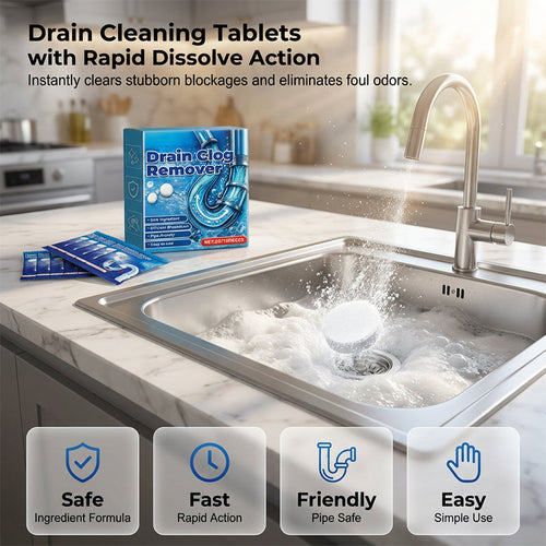 🧼 BUY 1 GET 1 FREE!🚰 Effervescent Drain Clog Remover Tablets – Fast-Acting, Safe for Pipes & Removes Odors for Smooth Drains ✨
